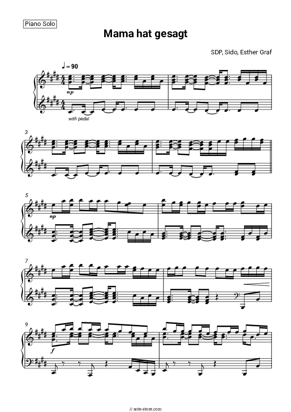 Mama hat gesagt - SDP, Sido, Esther Graf Piano Sheet Music - Piano.Solo
