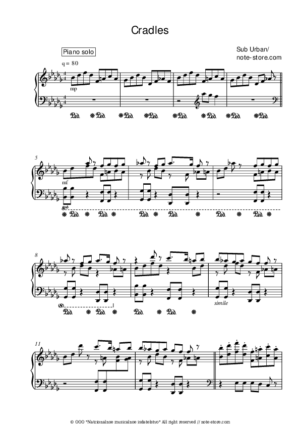Cradles - Sub Urban Piano Sheet Music - Piano.Solo