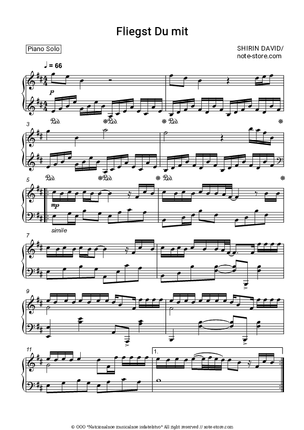 Fliegst Du mit - Shirin David Piano Sheet Music - Piano.Solo