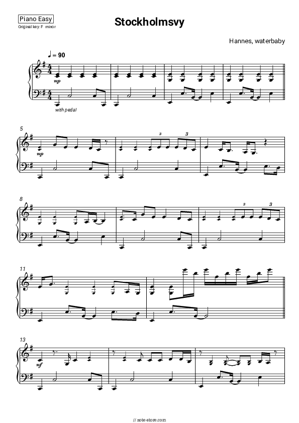 Stockholmsvy - Hannes, waterbaby Piano Sheet Music Easy - Piano.Easy