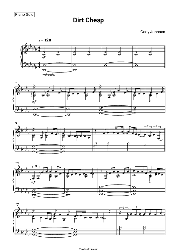 Dirt Cheap - Cody Johnson Piano Sheet Music - Piano.Solo