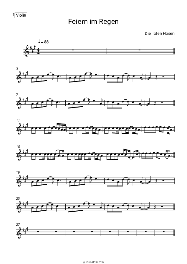 Feiern im Regen - Die Toten Hosen Violin Sheet Music - Violin