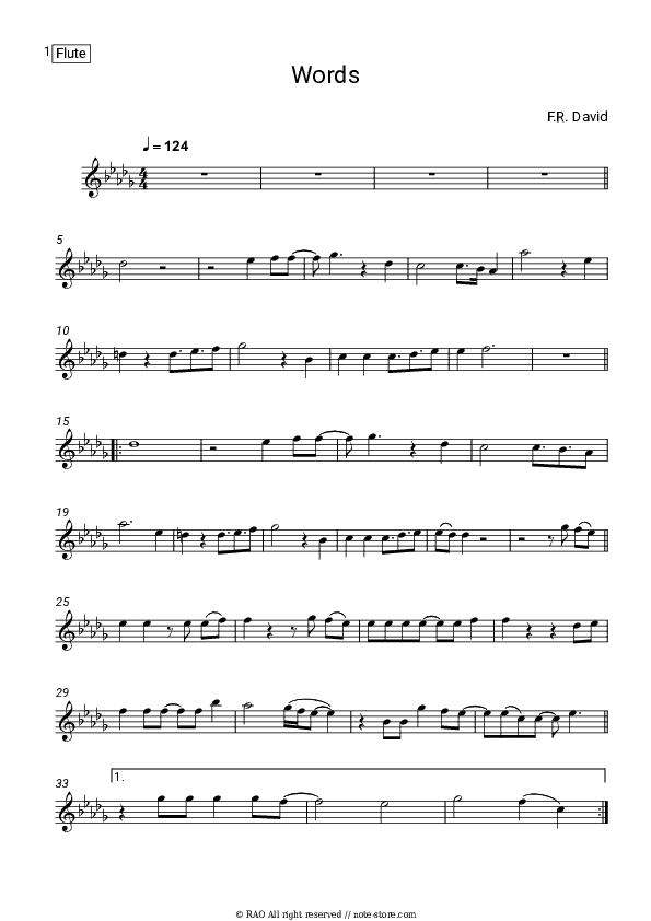 Words - F. R. David Flute Sheet Music - Flute