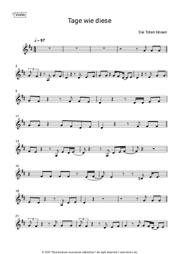 Tage wie diese - Die Toten Hosen Violin Sheet Music - Violin
