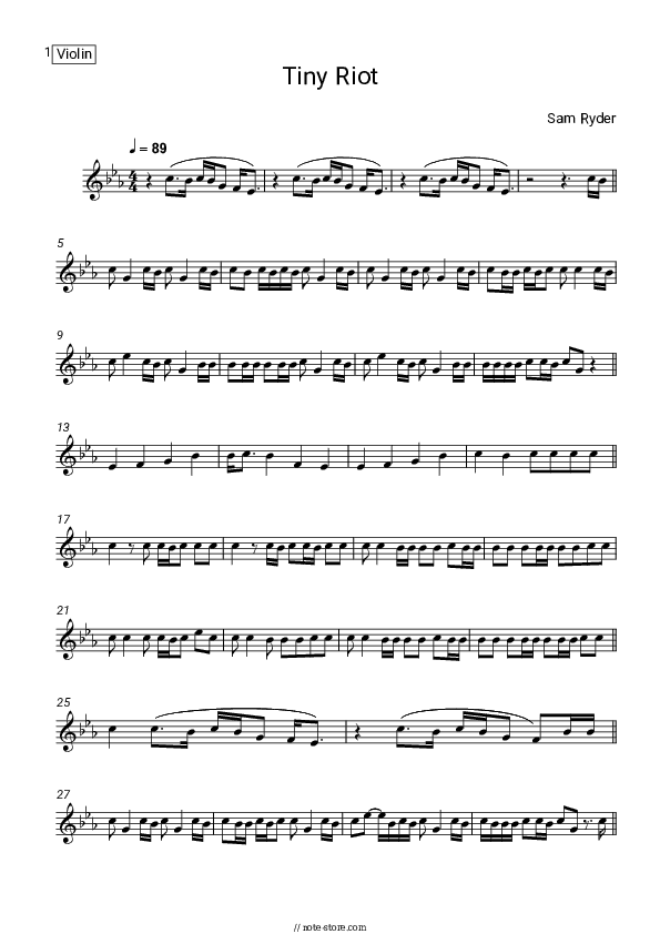 Tiny Riot - Sam Ryder Violin Sheet Music - Violin