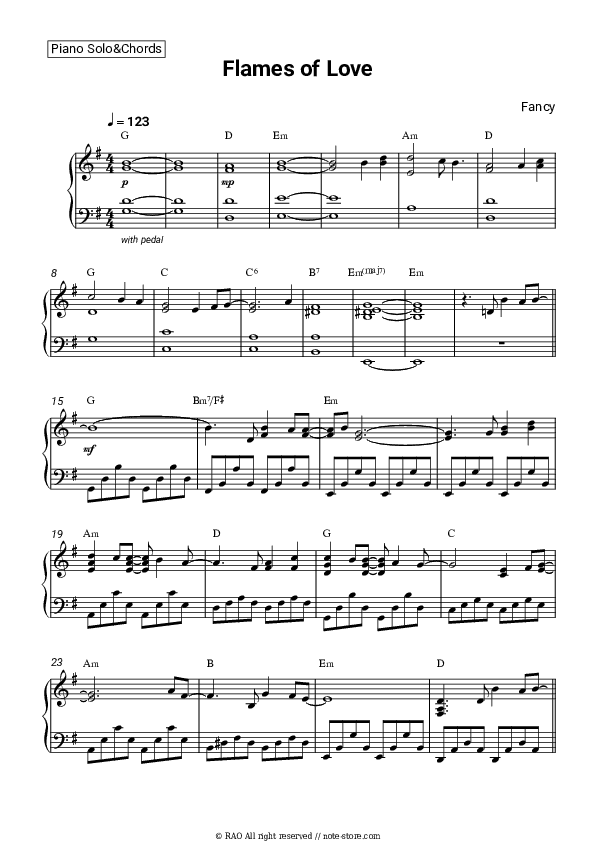 Flames of love - Fancy Piano Sheet Music and Chords - Piano.Solo&Chords