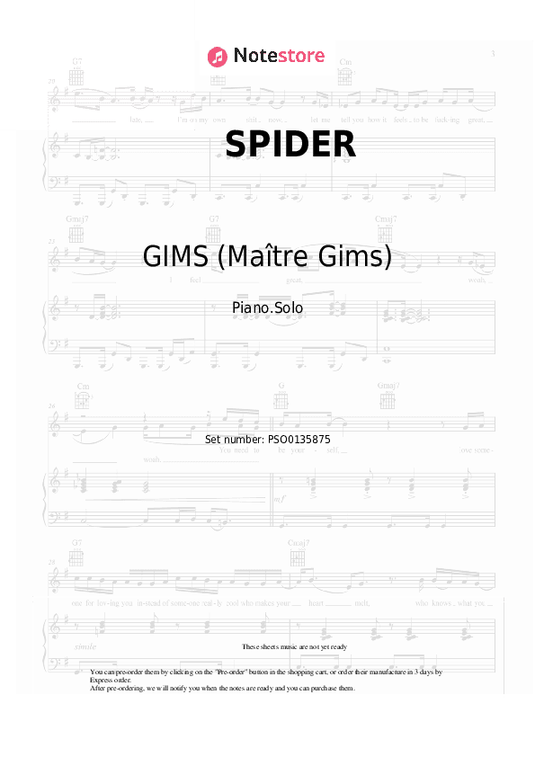 SPIDER - GIMS (Maître Gims), DYSTINCT Piano Sheet Music - Piano.Solo