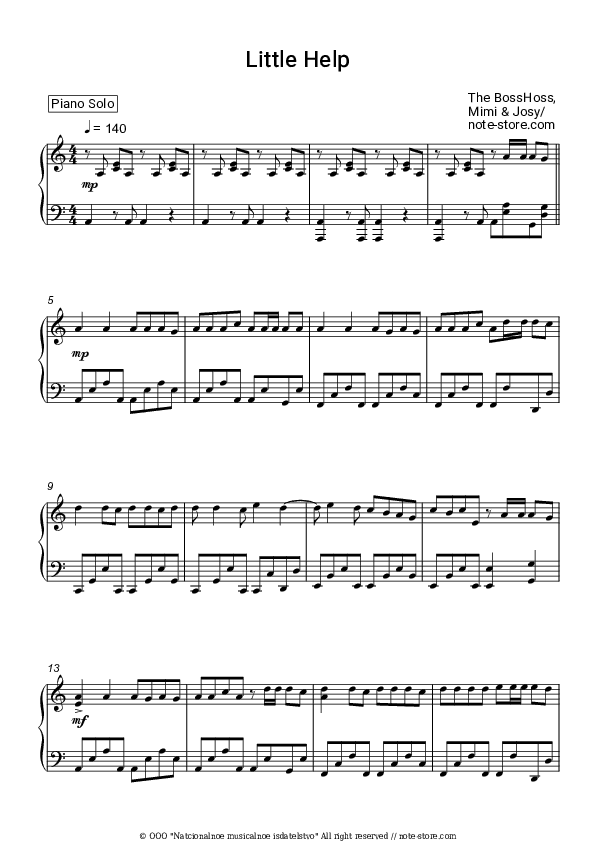 Little Help - The BossHoss, Mimi & Josy Piano Sheet Music - Piano.Solo
