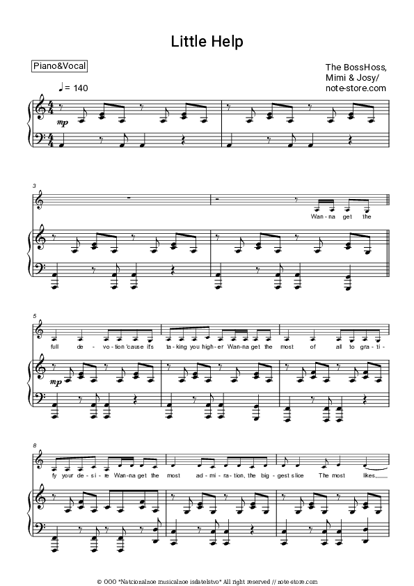 Little Help - The BossHoss, Mimi & Josy Piano Sheet Music with the Voice part - Piano&Vocal