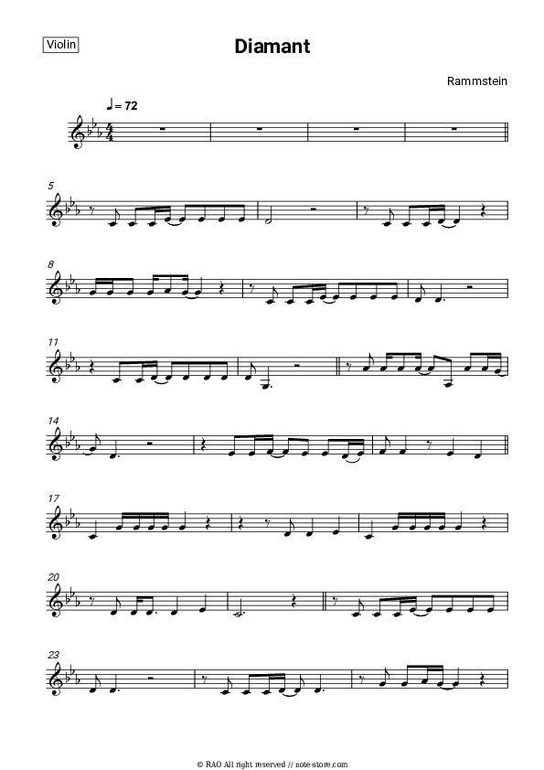 DIAMANT - Rammstein Violin Sheet Music - Violin