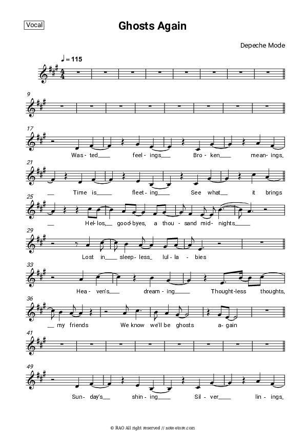 Ghosts Again - Depeche Mode Vocal Sheet Music - Vocal