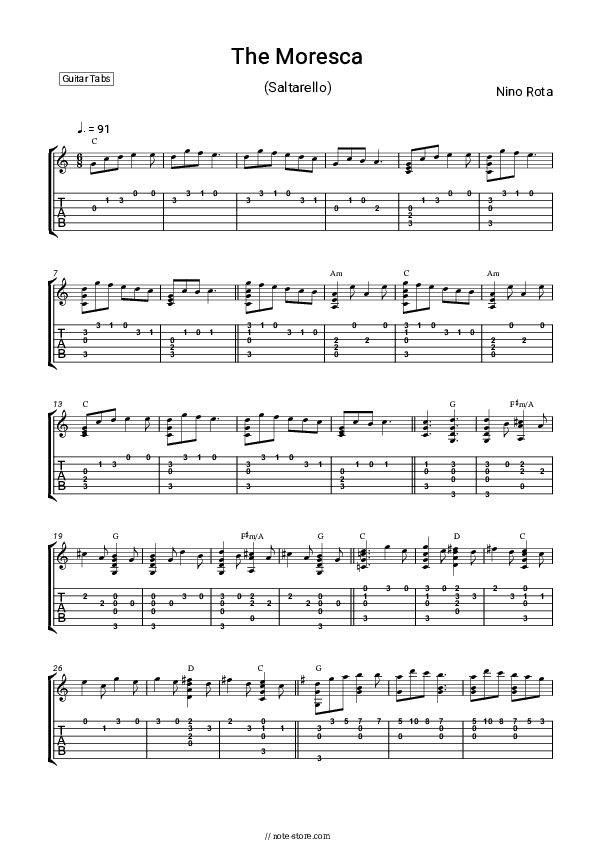The Moresca (Saltarello) - Nino Rota Tabs - Guitar.Tabs