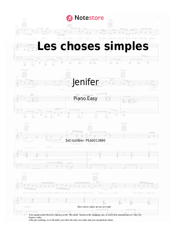 Les choses simples - Jenifer, Slimane Piano Sheet Music Easy - Piano.Easy