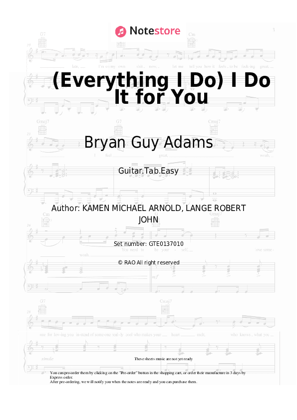(Everything I Do) I Do It for You - Bryan Guy Adams Tabs Easy - Guitar.Tab.Easy