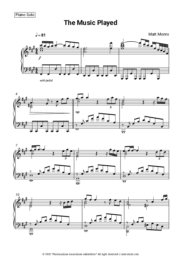 The Music Played - Matt Monro Piano Sheet Music - Piano.Solo