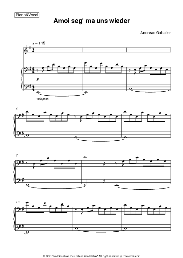 Amoi seg’ ma uns wieder - Andreas Gabalier Piano Sheet Music with the Voice part - Piano&Vocal