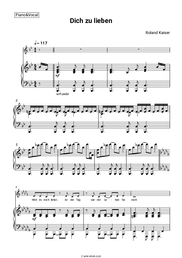 Dich zu lieben - Roland Kaiser Piano Sheet Music with the Voice part - Piano&Vocal