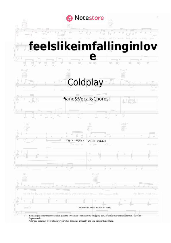feelslikeimfallinginlove - Coldplay Piano Sheet Music with the Vocal and Chords - Piano&Vocal&Chords