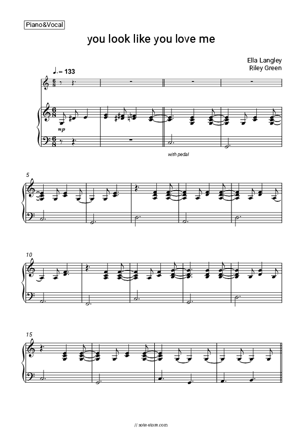 you look like you love me - Ella Langley, Riley Green Piano Sheet Music with the Voice part - Piano&Vocal