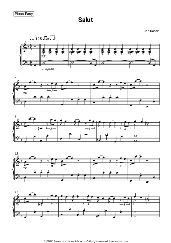 Salut - Joe Dassin Piano Sheet Music Easy - Piano.Easy