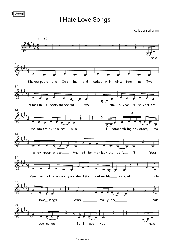 I Hate Love Songs - Kelsea Ballerini Vocal Sheet Music - Vocal