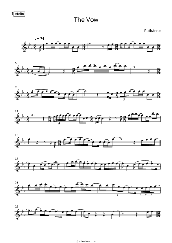 The Vow - RuthAnne Violin Sheet Music - Violin