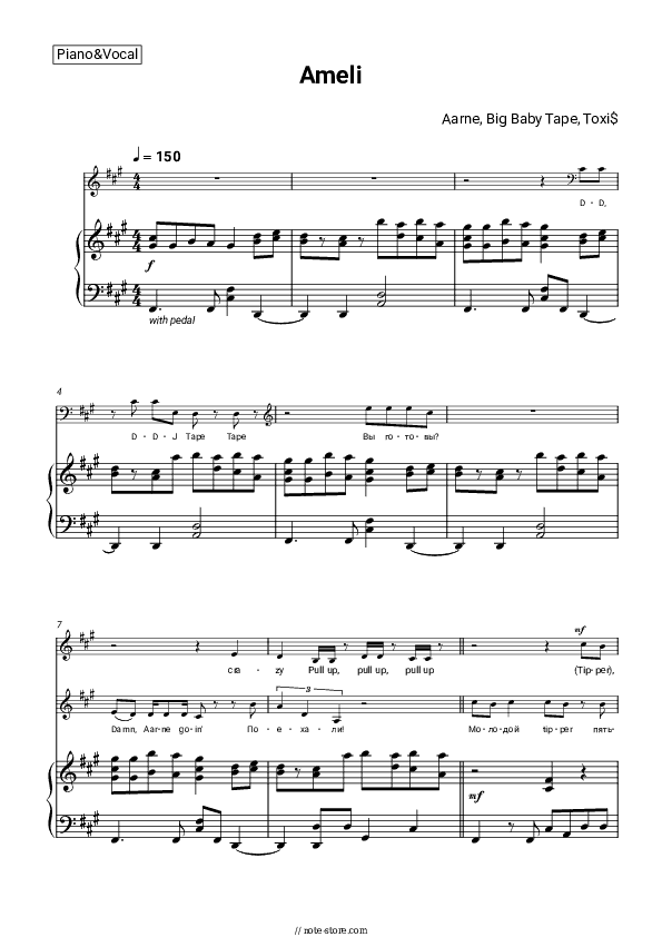 Ameli - Aarne, Big Baby Tape, Toxi$ Piano Sheet Music with the Voice part - Piano&Vocal