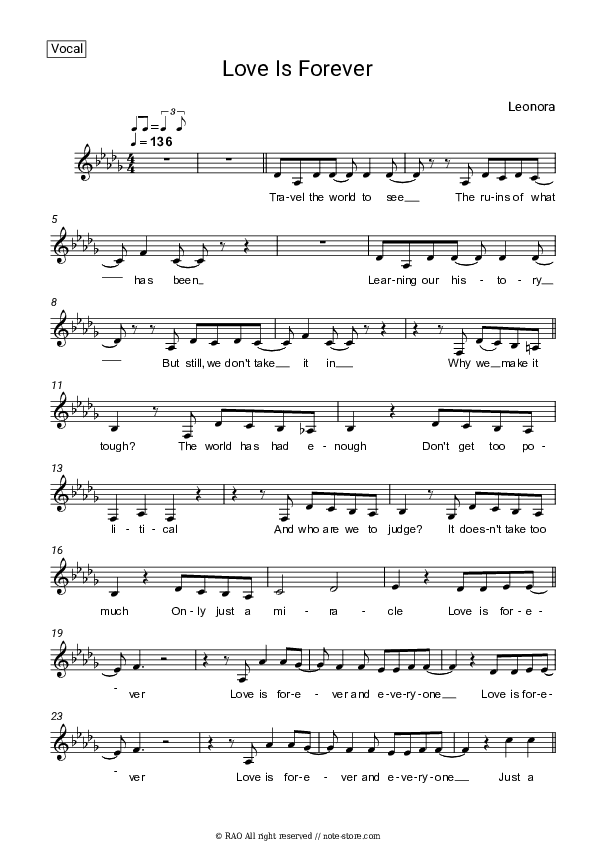 Love Is Forever - Leonora Vocal Sheet Music - Vocal