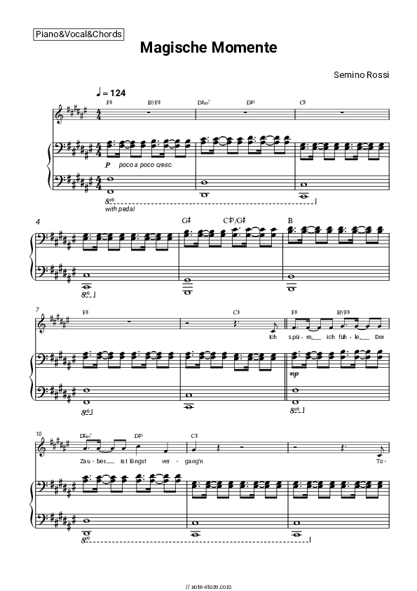 Magische Momente - Semino Rossi Piano Sheet Music with the Vocal and Chords - Piano&Vocal&Chords