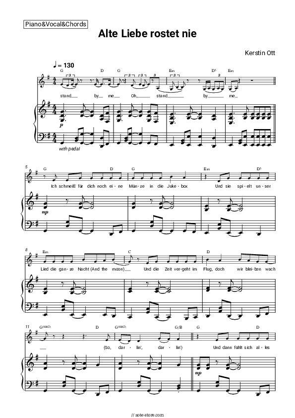 Alte Liebe rostet nie - Kerstin Ott Piano Sheet Music with the Vocal and Chords - Piano&Vocal&Chords