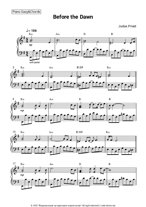 Before the Dawn - Judas Priest Sheet Music Easy and Chords - Piano.Easy&Chords