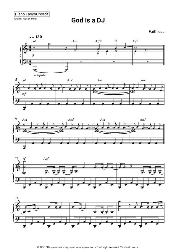 God Is a DJ - Faithless Sheet Music Easy and Chords - Piano.Easy&Chords