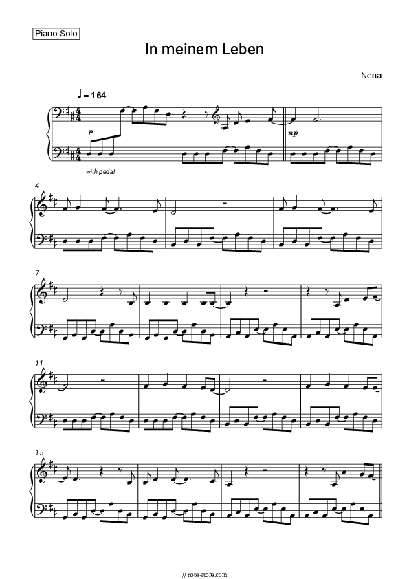 In meinem Leben - Nena Piano Sheet Music - Piano.Solo