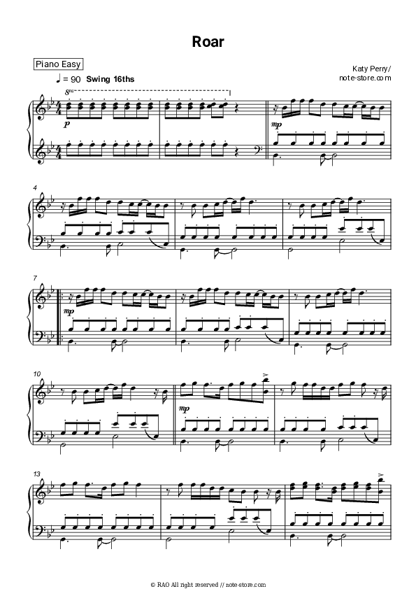 Roar - Katy Perry Piano Sheet Music Easy - Piano.Easy