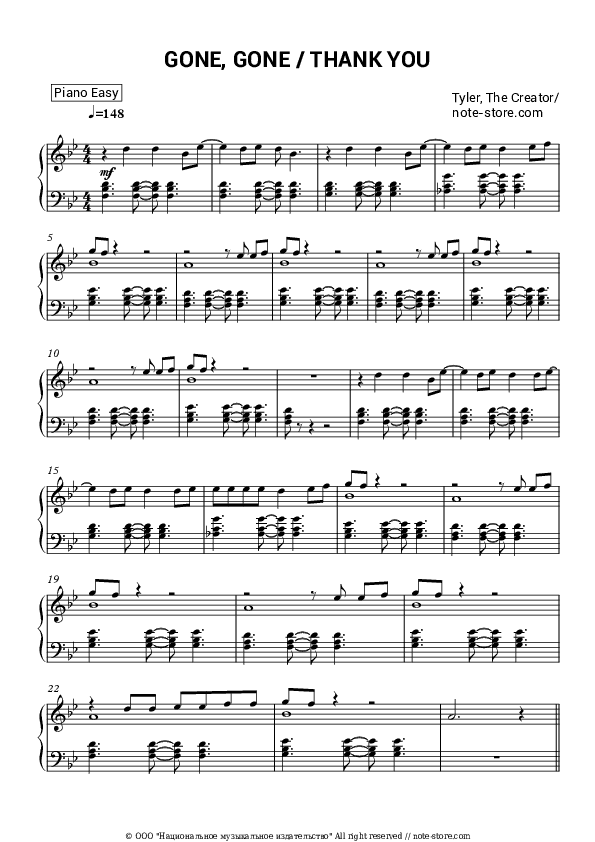 GONE, GONE / THANK YOU - Tyler, The Creator Piano Sheet Music Easy - Piano.Easy