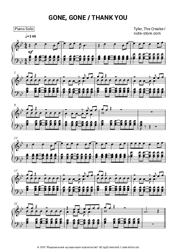 GONE, GONE / THANK YOU - Tyler, The Creator Piano Sheet Music - Piano.Solo