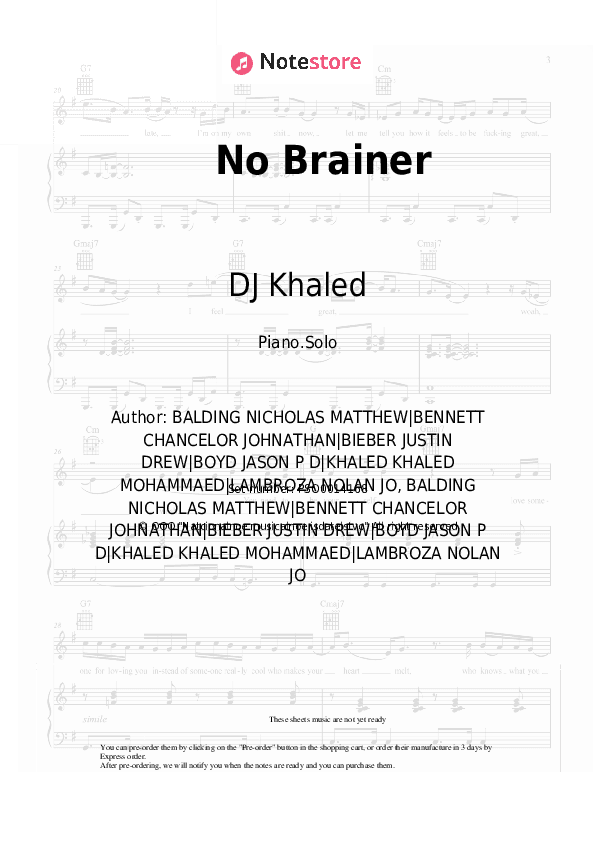 No Brainer - DJ Khaled, Chance the Rapper, Quavo, Justin Bieber Piano Sheet Music - Piano.Solo