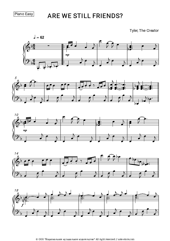 ARE WE STILL FRIENDS? - Tyler, The Creator Piano Sheet Music Easy - Piano.Easy