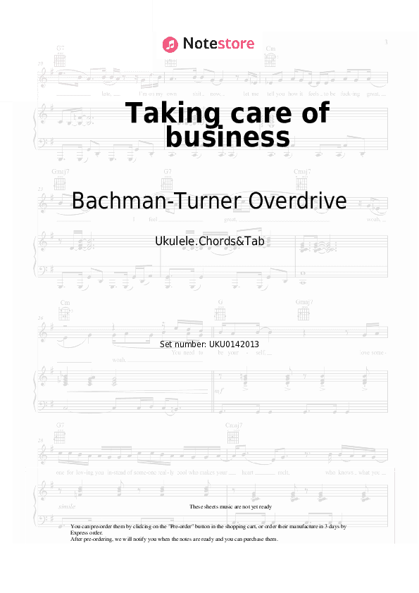 Taking care of business - Bachman-Turner Overdrive Ukulele Sheet Music - Ukulele.Chords&Tab