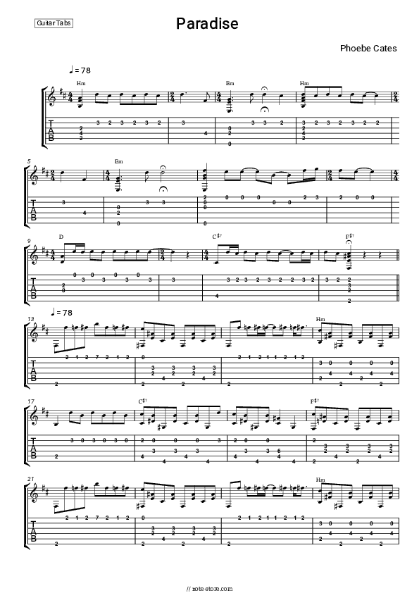 Paradise (Theme from 'Paradise') - Phoebe Cates Tabs - Guitar.Tabs