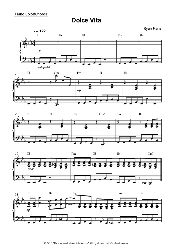 Dolce Vita - Ryan Paris Piano Sheet Music and Chords - Piano.Solo&Chords