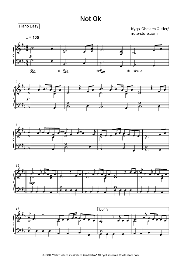 Not Ok - Kygo, Chelsea Cutler Piano Sheet Music Easy - Piano.Easy