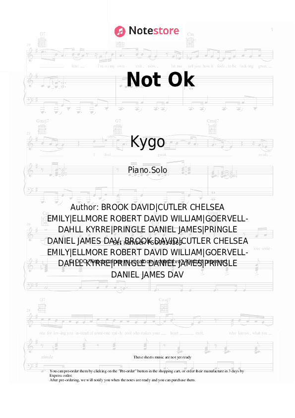 Not Ok - Kygo, Chelsea Cutler Piano Sheet Music - Piano.Solo