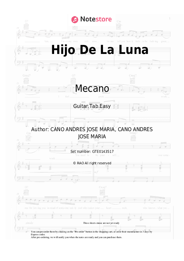 Hijo De La Luna - Mecano Tabs Easy - Guitar.Tab.Easy