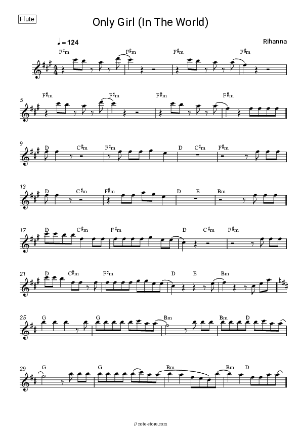 Only Girl (In the World) - Rihanna Flute Sheet Music - Flute