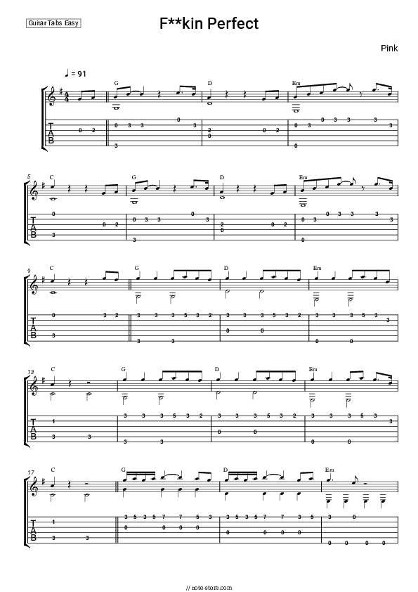F**kin' Perfect - P!nk Tabs Easy - Guitar.Tab.Easy