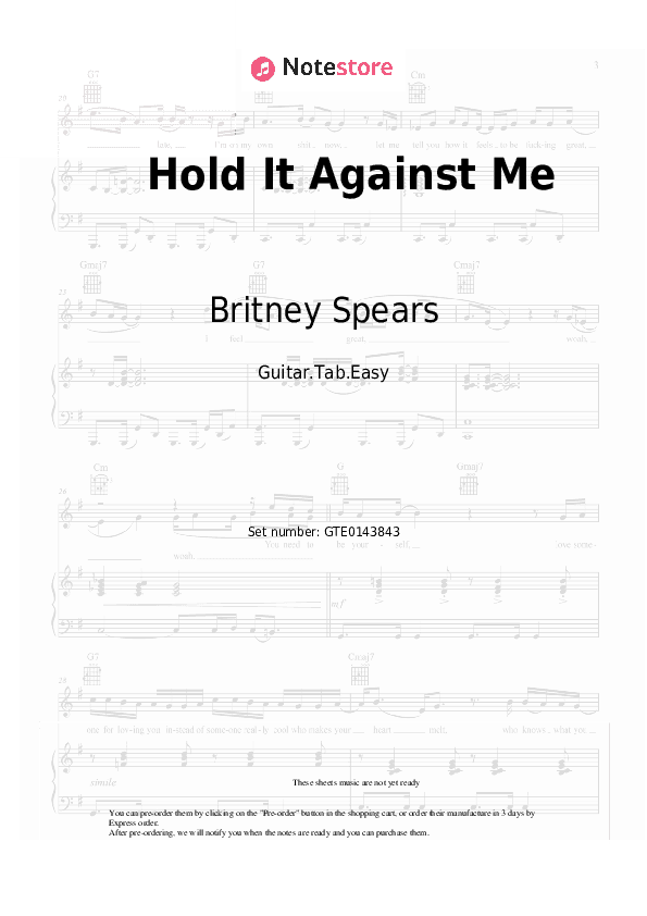 Hold It Against Me - Britney Spears Tabs Easy - Guitar.Tab.Easy