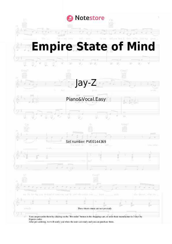 Empire State of Mind - Jay-Z, Alicia Keys Piano Sheet Music Easy and Vocal - Piano&Vocal.Easy