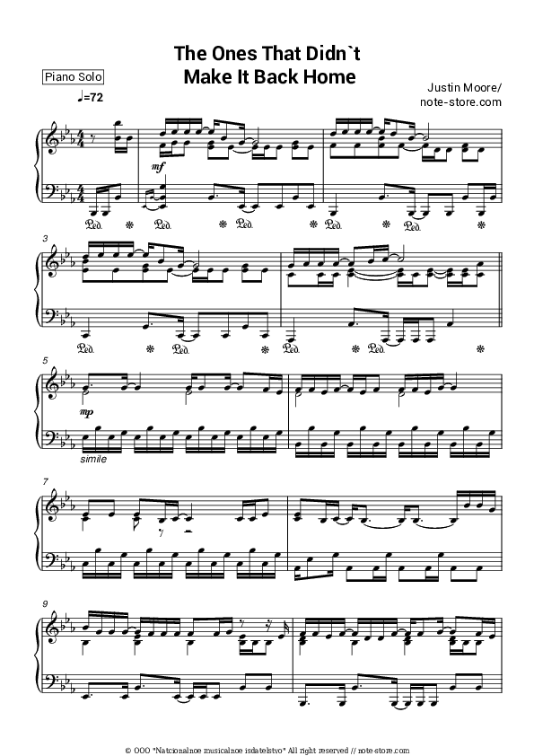 The Ones That Didn’t Make It Back Home - Justin Moore Piano Sheet Music - Piano.Solo