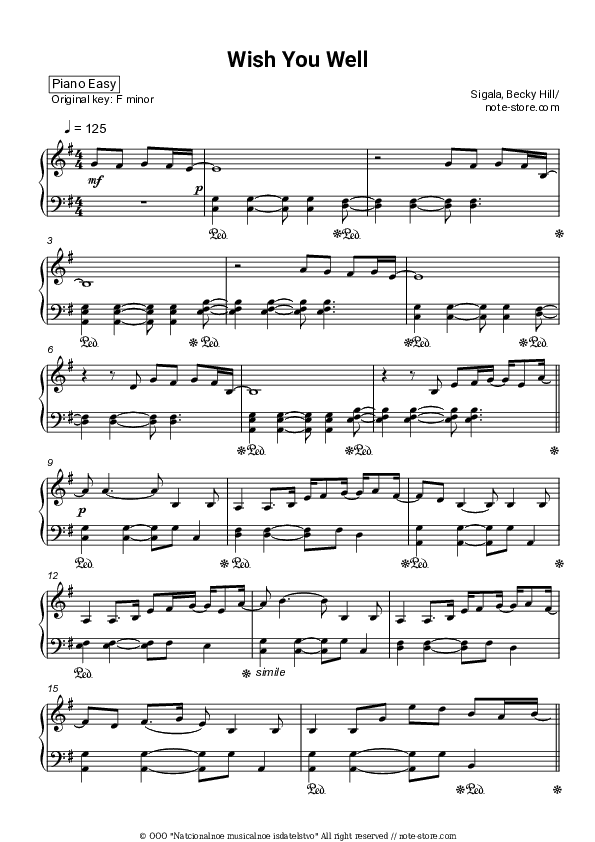 Wish You Well - Sigala, Becky Hill Piano Sheet Music Easy - Piano.Easy